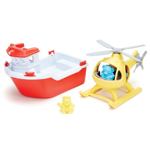 BIGJIGS GREEN TOYS RESCUE BOAT & HELICOPTER - Image 2