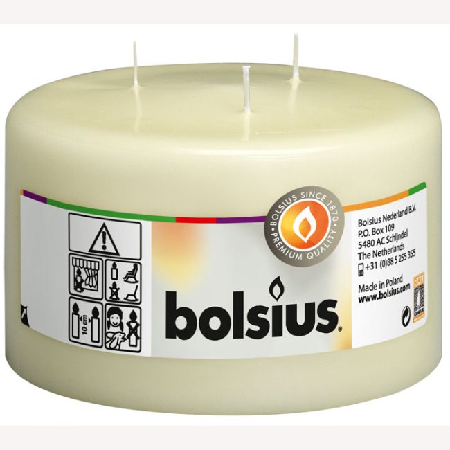 BOLSIUS 3 WICK PILLAR CANDLE IVORY SMALL