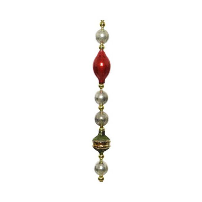DECORIS GLASS GARLAND ANTIQUE RED, GOLD & SILVER DECORATION MIX