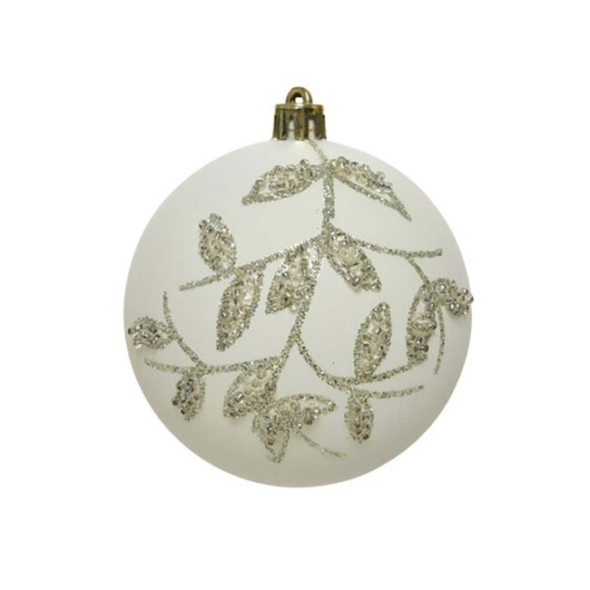 DECORIS SHATTERPROOF BAUBLE WITH GLITTER LEAF PATTERN - Image 2