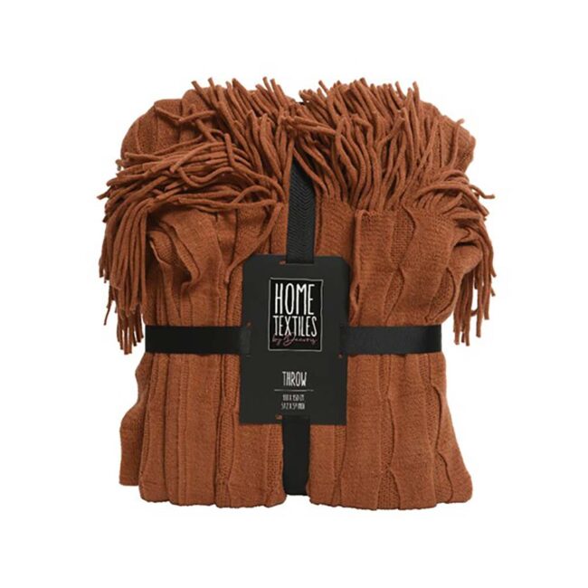 DECORIS THROW AMBER KNITTED WITH FRINGE