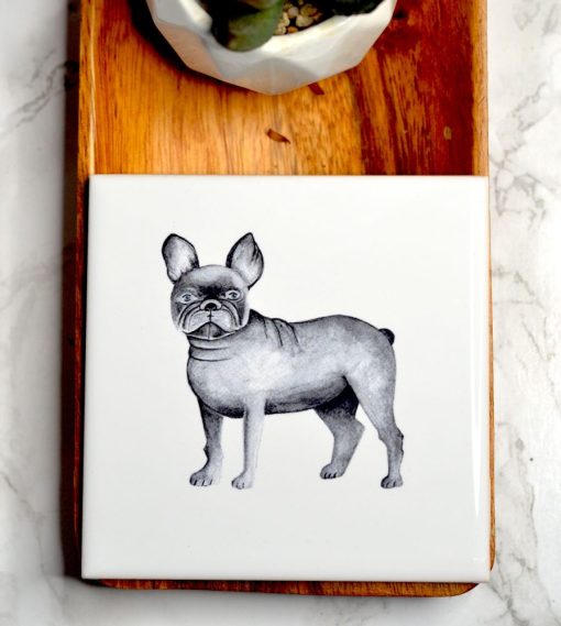 DIMBLEBY CERAMICS GREY FRENCH BULLDOG COASTER