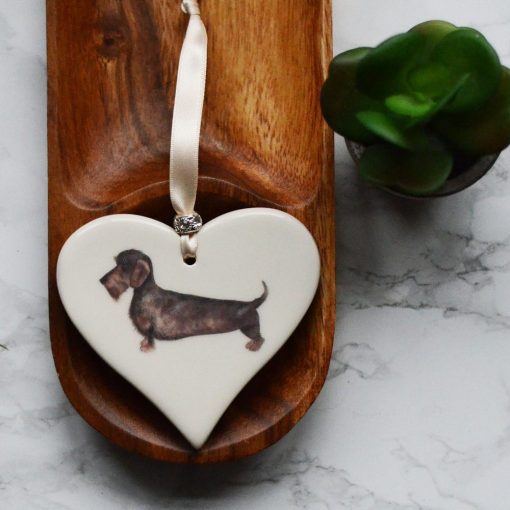 DIMBLEBY CERAMICS HEART WIRE HARED DACHSHUND
