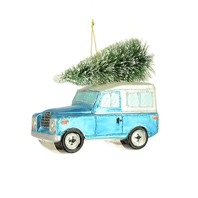 FLORALSILK GLASS LAND ROVER WITH TREE BLUE