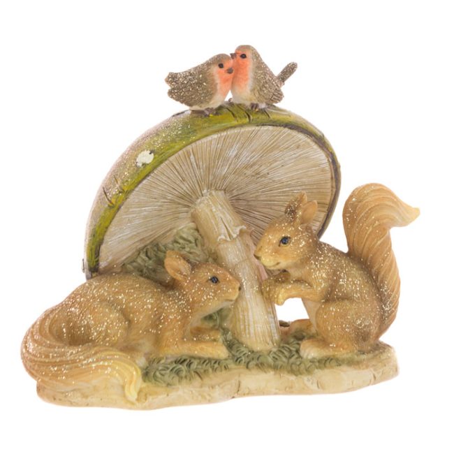 FLORALSILK SQUIRREL ON TOADSTOOL ORNAMENT