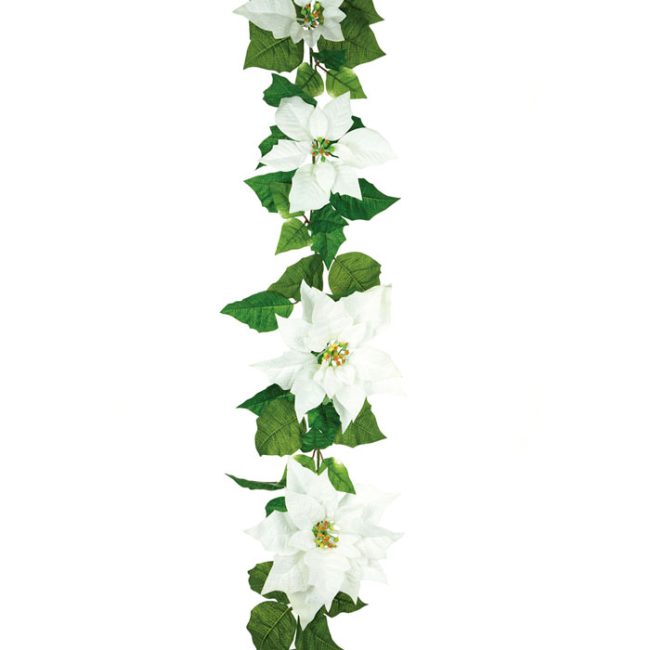 FLORALSILK WHITE POINSETTIA GARLAND