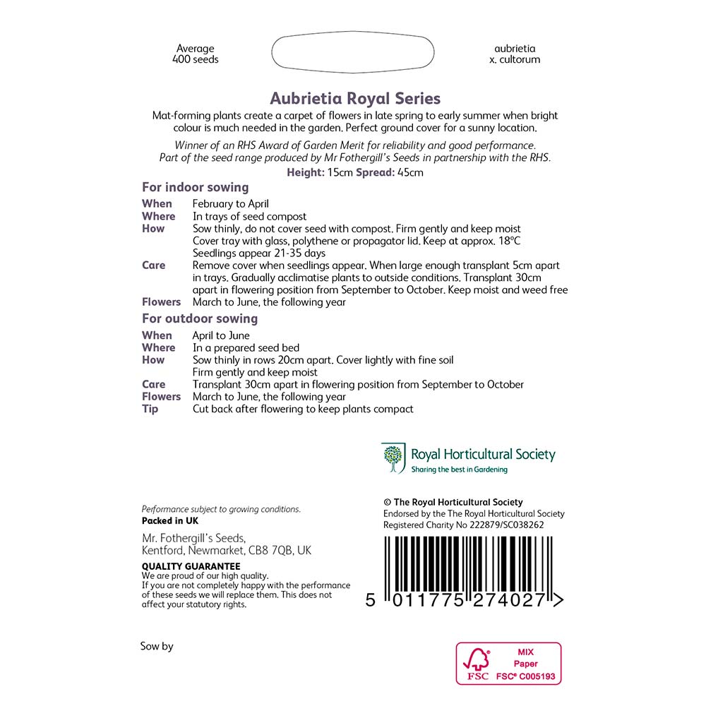 MR FOTHERGILL'S - RHS AUBRIETA ROYAL SERIES SEEDS - Image 2