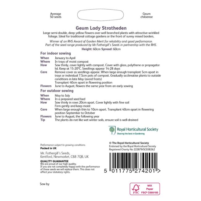MR FOTHERGILL'S - RHS GEUM LADY STRATHEDEN SEEDS - Image 2