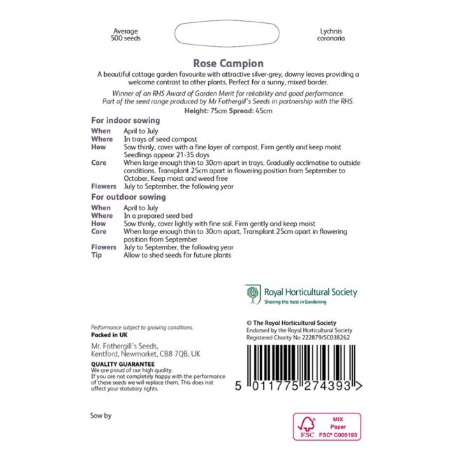 MR FOTHERGILL'S - RHS ROSE CAMPION SEEDS - Image 2