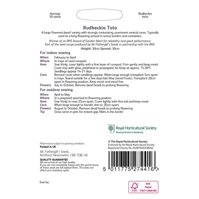 MR FOTHERGILL'S - RHS RUDBECKIA TOTO SEEDS - Image 2