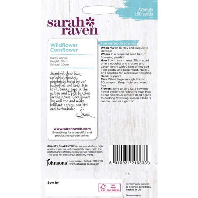 JOHNSONS SARAH RAVEN - CORNFLOWER SEEDS - Image 2