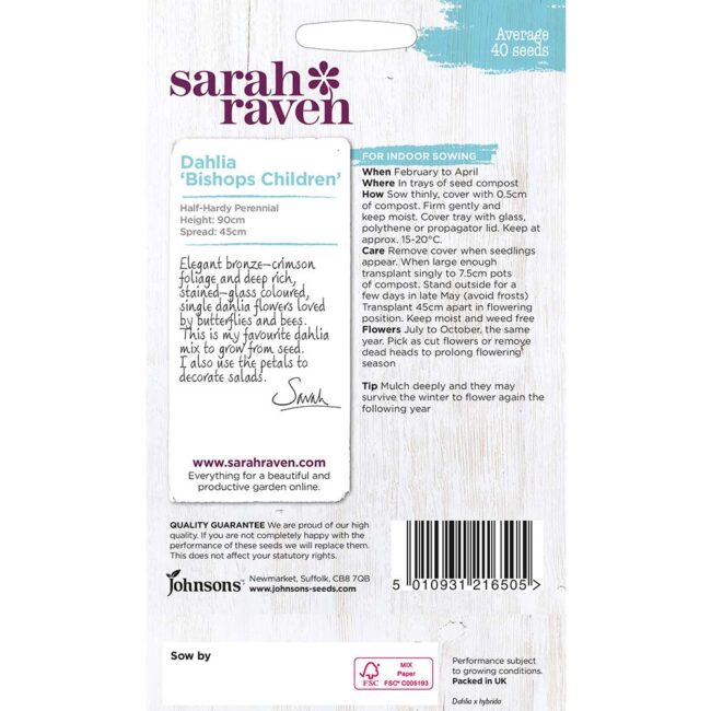 JOHNSONS SARAH RAVEN - DAHLIA BISHOPS CHILDREN SEEDS - Image 2