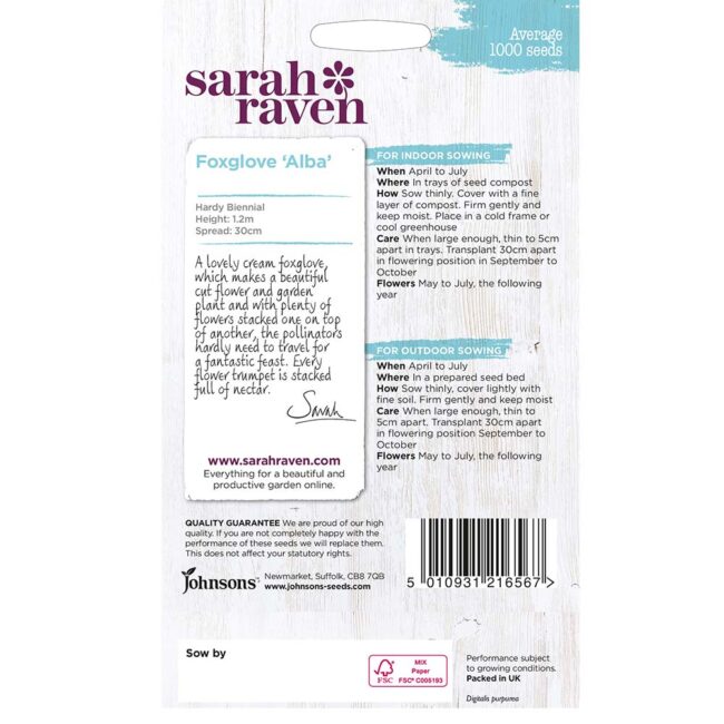 JOHNSONS SARAH RAVEN - FOXGLOVE ALBA SEEDS - Image 2