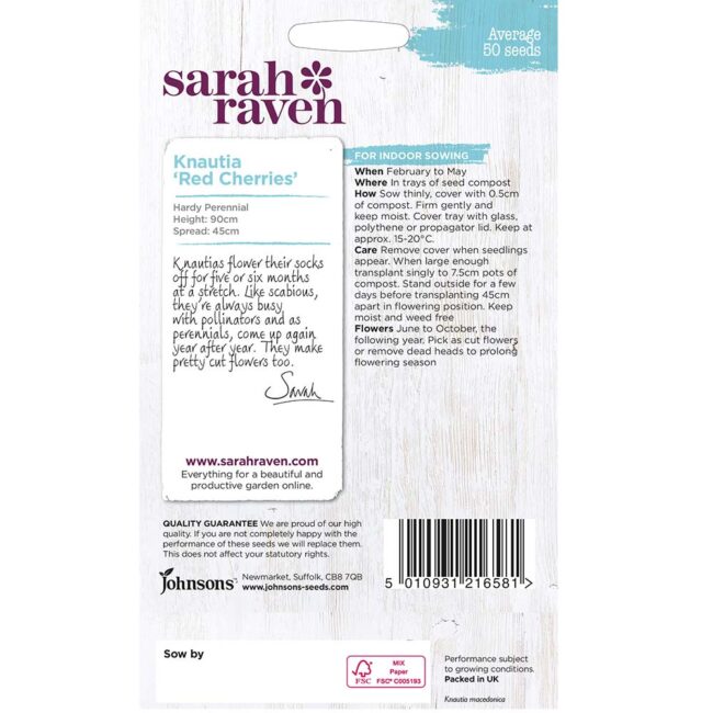 JOHNSONS SARAH RAVEN - KNAUTIA RED CHERRIES SEEDS - Image 2