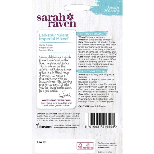 JOHNSONS SARAH RAVEN - LARKSPUR GIANT IMPERIAL SEEDS - Image 2