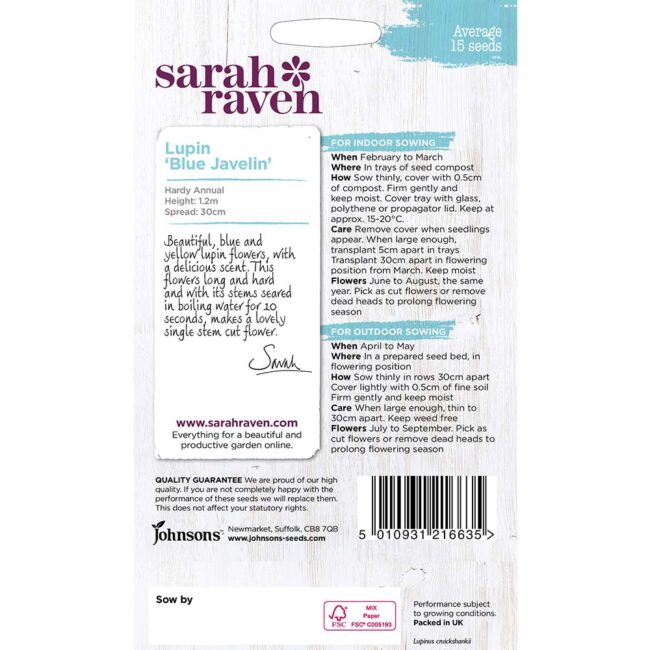 JOHNSONS SARAH RAVEN - LUPIN BLUE JAVELIN SEEDS - Image 2