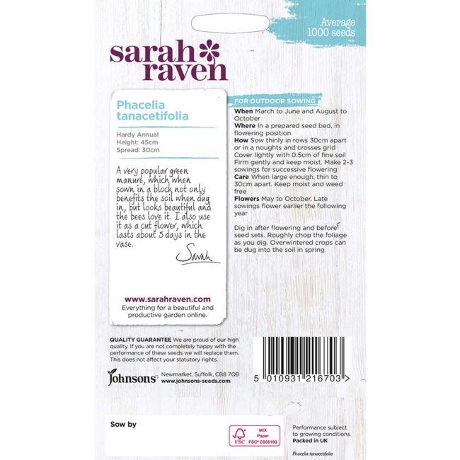 JOHNSONS SARAH RAVEN - PHACELIA TANACETIFOLIA SEEDS - Image 2