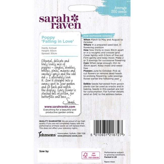 JOHNSONS SARAH RAVEN - POPPY FALLING IN LOVE SEEDS - Image 2