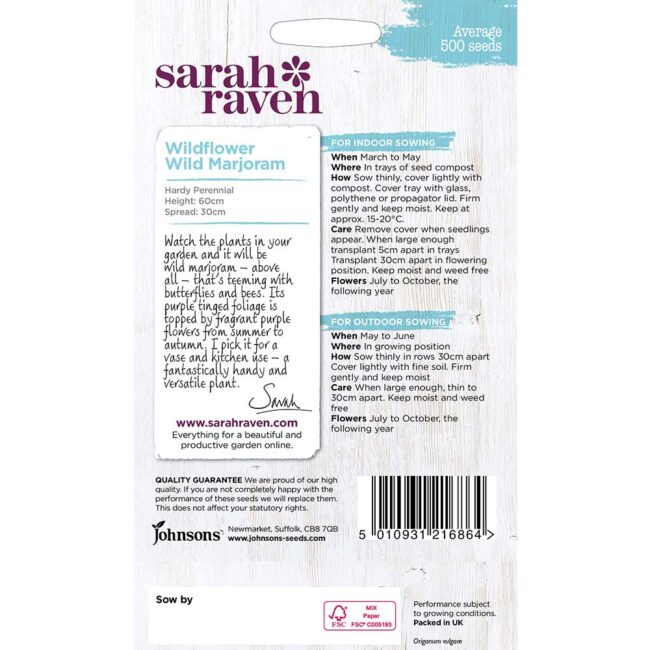 JOHNSONS SARAH RAVEN - WILD MARJORAM SEEDS - Image 2