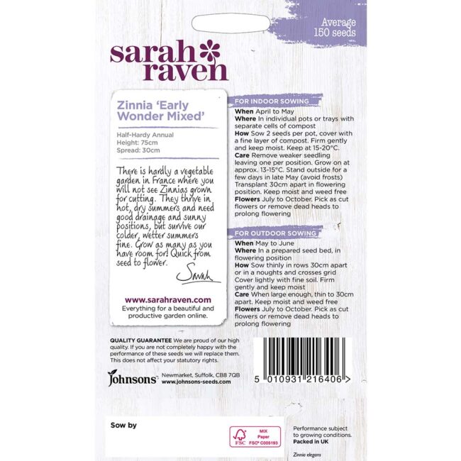 MR FOTHERGILL'S - ZINNIA EARLY WONDER MIXED SEEDS - Image 2