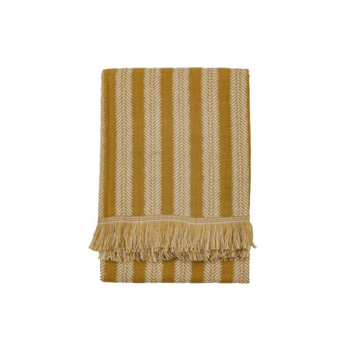 GALLERY DIRECT JACQUARD OCHRE THROW WITH FRINGE