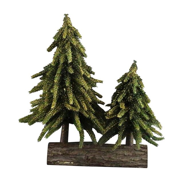 GISELA GRAHAM DOUBLE TREE ORNAMENT WITH GOLD GLITTER