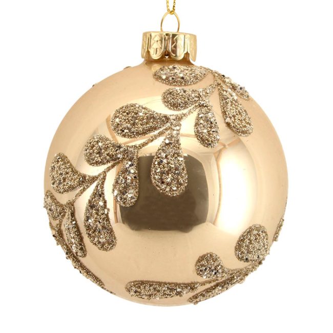 GISELA GRAHAM GOLD BAUBLE WITH BEADED LEAF PATTERN
