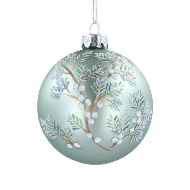 GISELA GRAHAM MATT GREEN BAUBLE WITH TWIGS & BERRIES