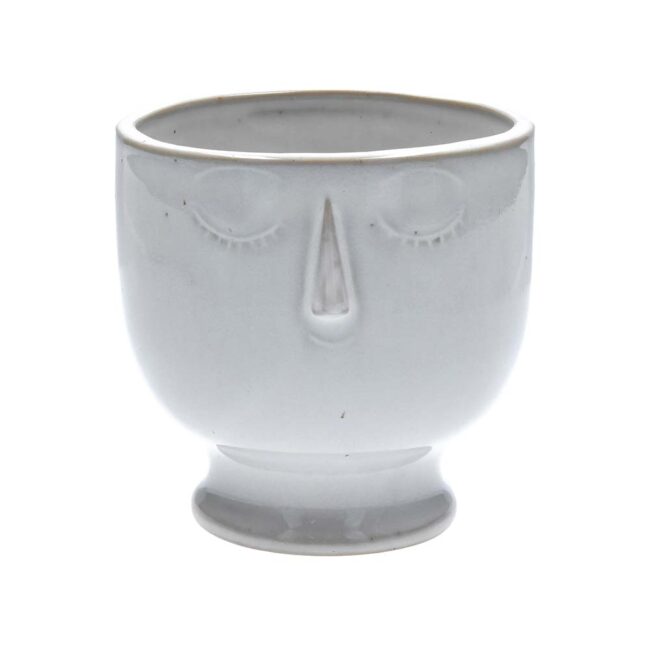 GISELA GRAHAM POT COVER WHITE GLAZED FACE LARGE