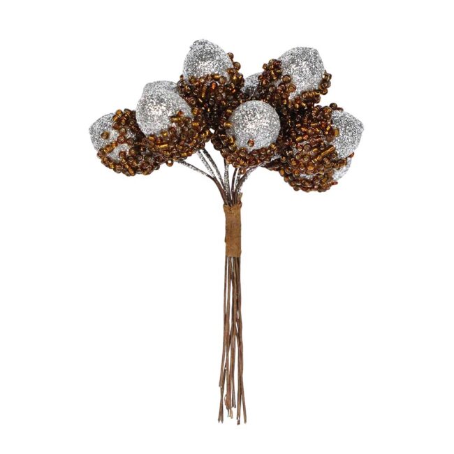 GISELA GRAHAM SILVER GLITTER ACORN PICK