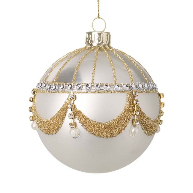 HEAVEN SENDS PEARL GLASS BAUBLE WITH GEMS