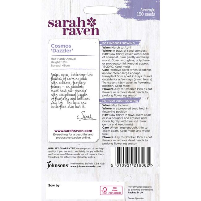 JOHNSONS SARAH RAVEN - COSMOS DAZZLER SEEDS - Image 2