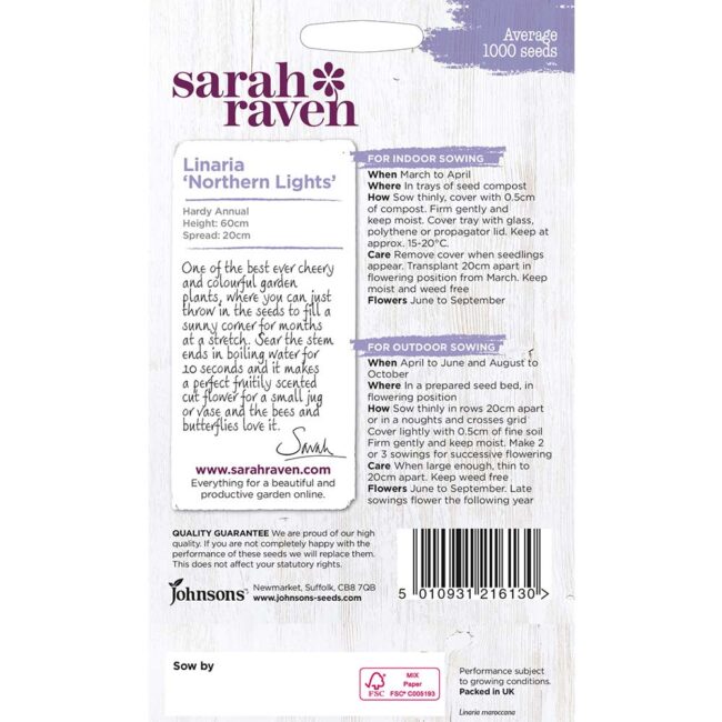 JOHNSONS SARAH RAVEN - LINARIA NORTHERN LIGHTS SEEDS - Image 2