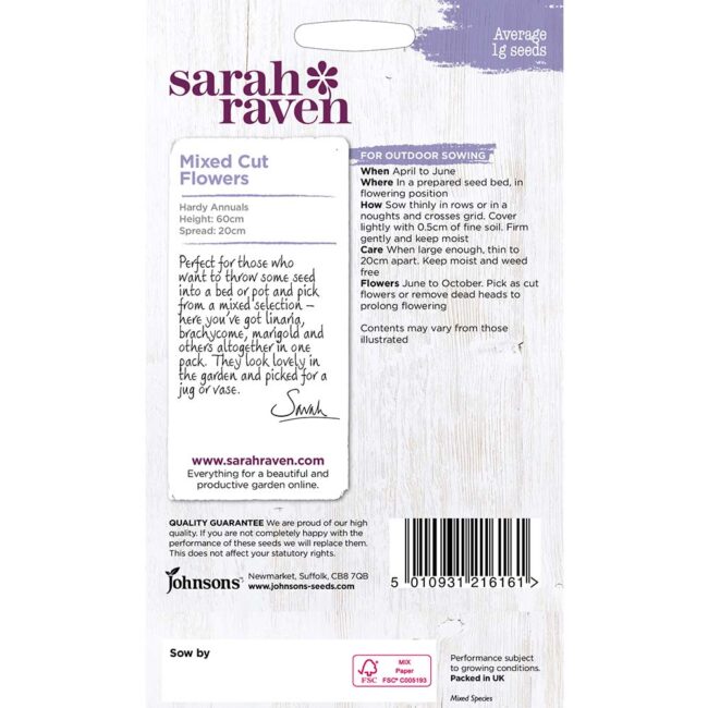 JOHNSONS SARAH RAVEN - MIXED CUT FLOWERS SEEDS - Image 2