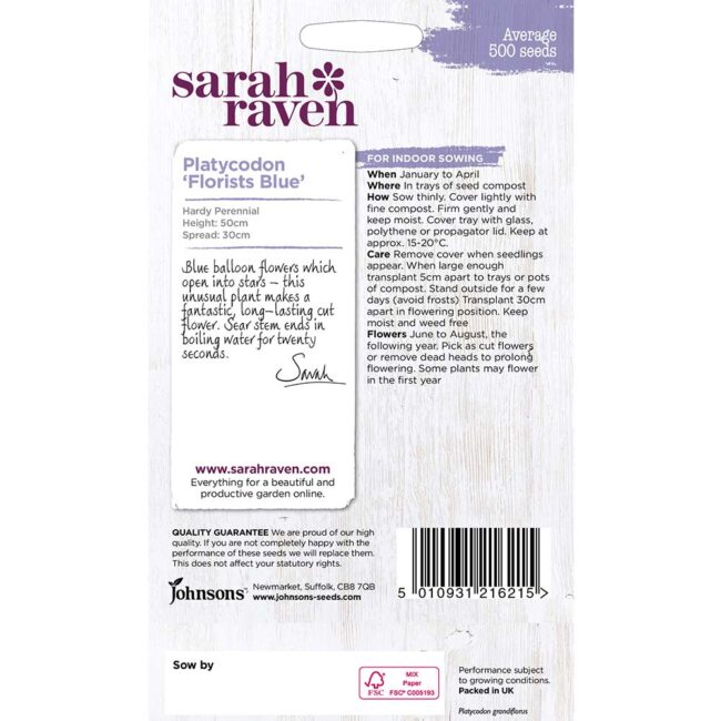 JOHNSONS SARAH RAVEN - PLATYCODON FLORISTS BLUE SEEDS - Image 2