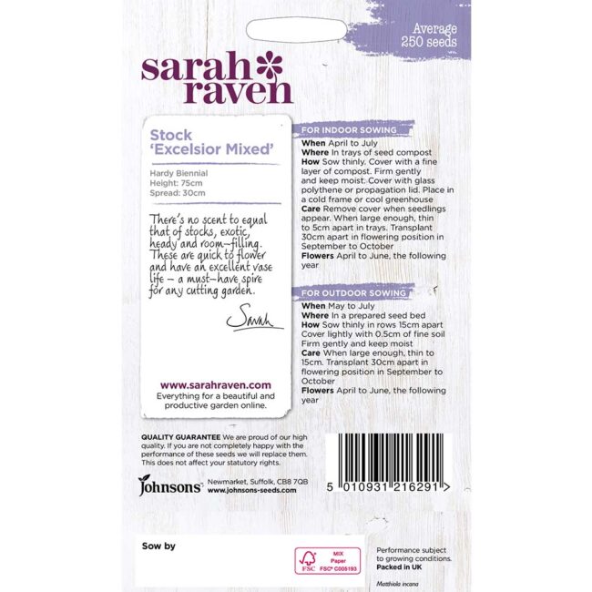 JOHNSONS SARAH RAVEN - STOCK EXCELSIOR MIXED SEEDS - Image 2