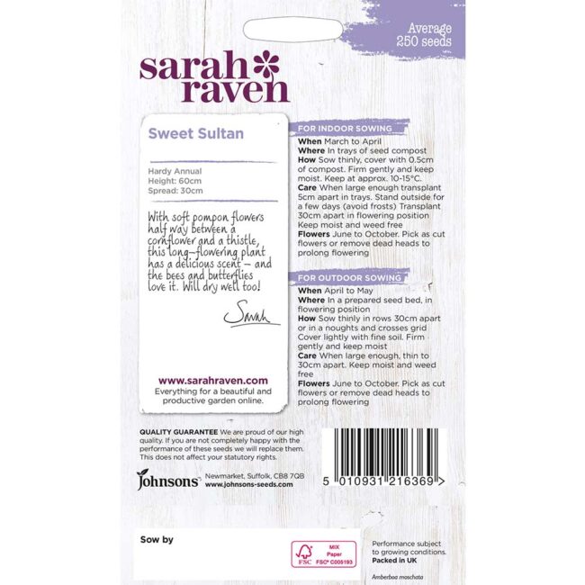 JOHNSONS SARAH RAVEN - SWEET SULTAN SEEDS - Image 2