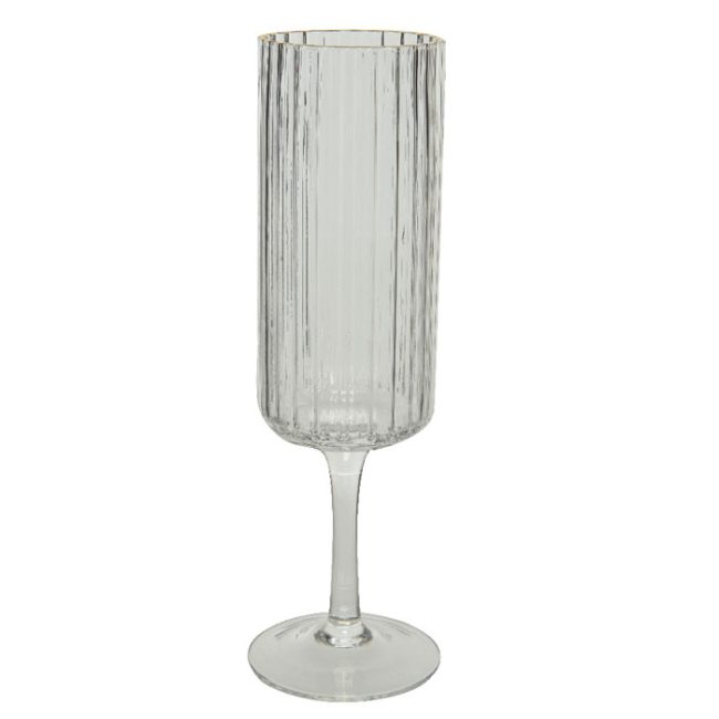 DECORIS CLEAR RIBBED CHAMPANGE FLUTE WITH GOLD RIM