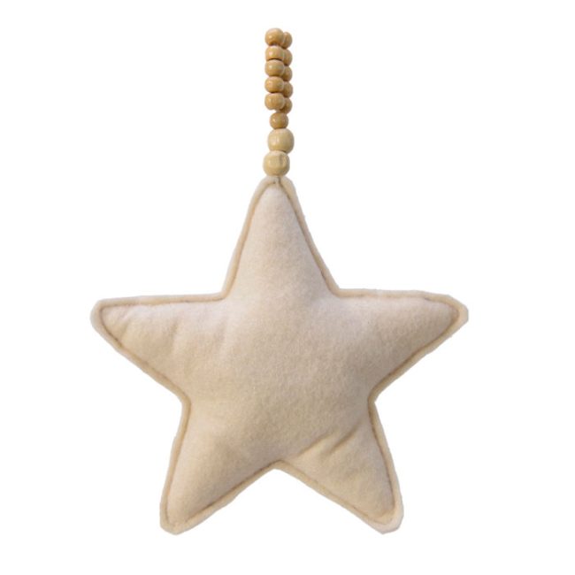 DECORIS CREAM FELT STAR WITH BEAD HANGER LARGE