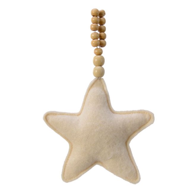 DECORIS CREAM FELT STAR WITH BEAD HANGER SMALL