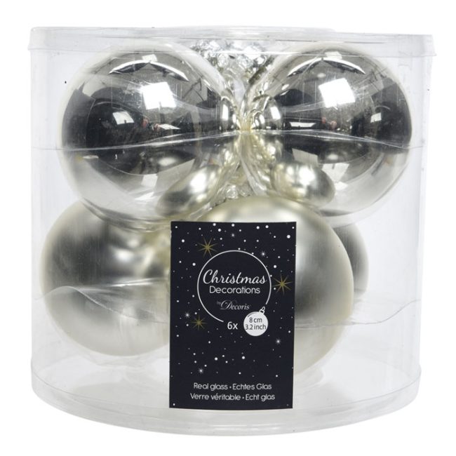 DECORIS GLASS BAUBLE TUB SILVER