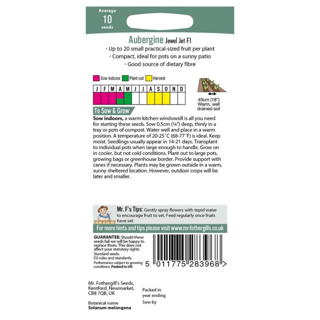 MR FOTHERGILL'S - AUBERGINE JEWEL JET F1 SEEDS - Image 2