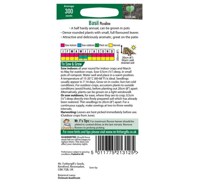 MR FOTHERGILL'S - BASIL PICCOLINO SEEDS - Image 2