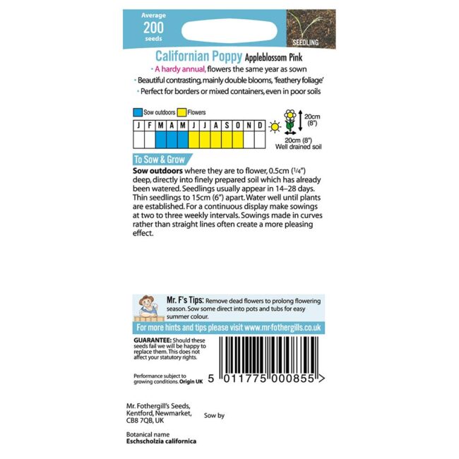 MR FOTHERGILL'S - CALIFORNIAN POPPY APPLEBLOS SEEDS - Image 2