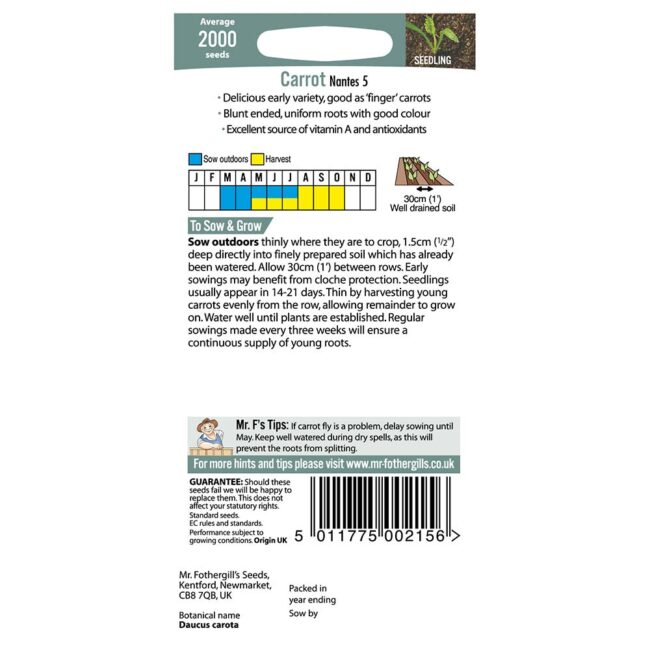 MR FOTHERGILL'S - CARROT NANTES 5 SEEDS - Image 2