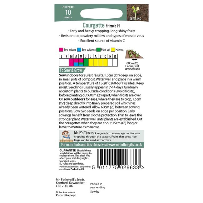 MR FOTHERGILL'S - COURGETTE PRIMULA F1 SEEDS - Image 2