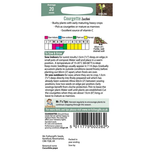 MR FOTHERGILL'S - COURGETTE ZUCCHINI SEEDS - Image 2