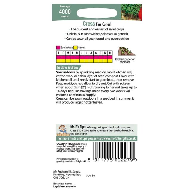 MR FOTHERGILL'S - CRESS FINE CURLED SEEDS - Image 2
