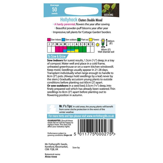 MR FOTHERGILL'S - HOLLYHOCK CHATERS DOUBLE MIX SEEDS - Image 2