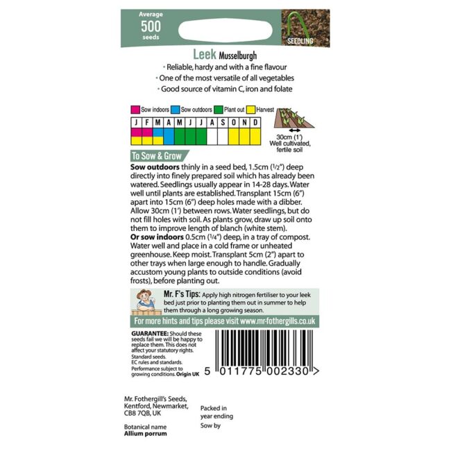 MR FOTHERGILL'S - LEEK MUSSELBURGH SEEDS - Image 2